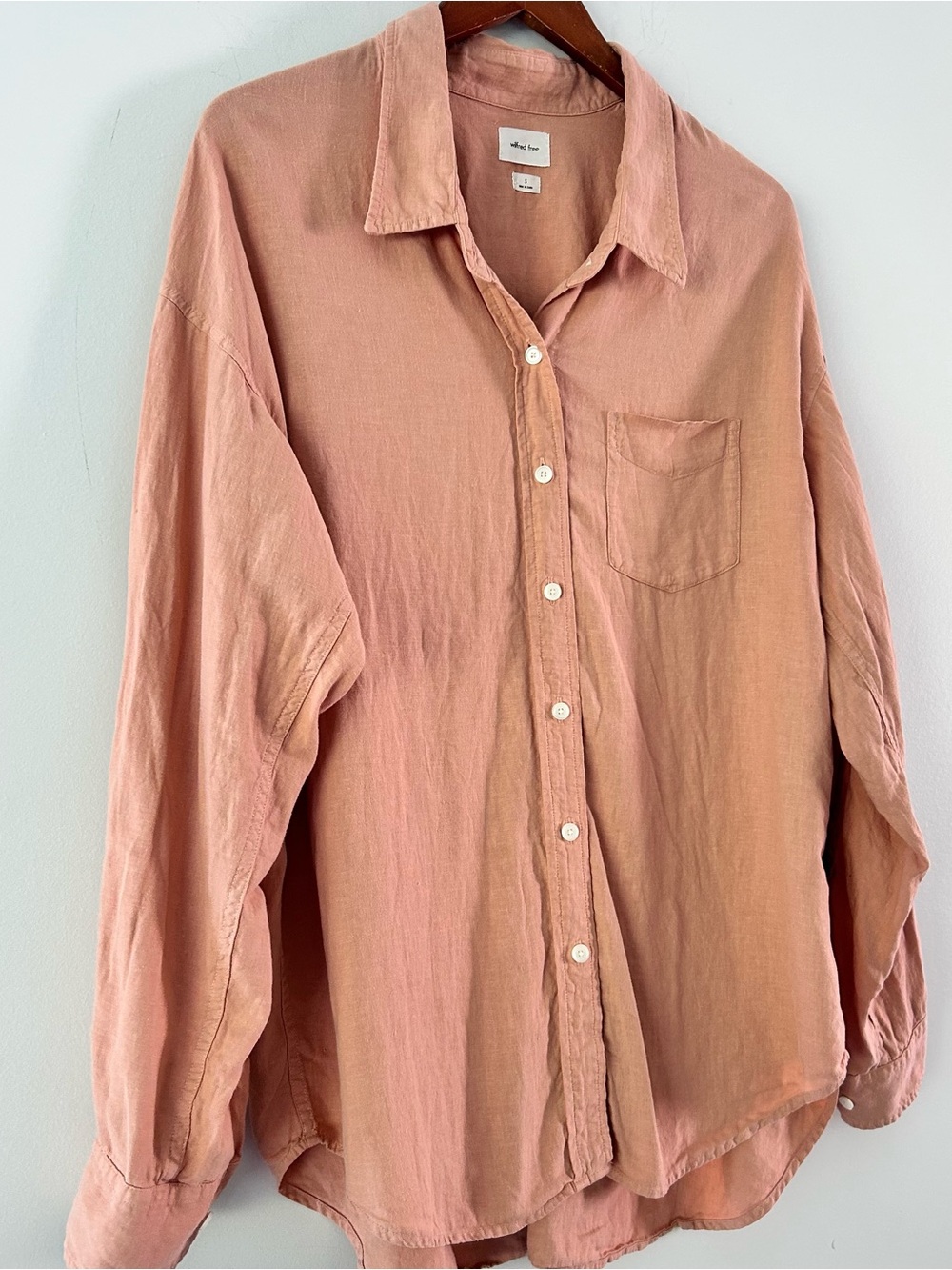 Wilfred free|Salmon Men's Oversized Button-Down Linen Shirt sz small